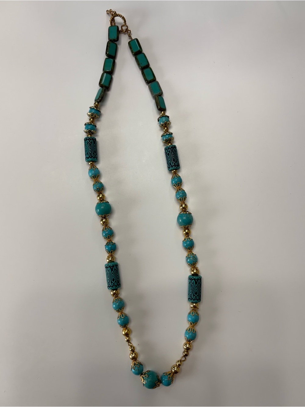 Turquoise Bead and Gold Accent Women's Necklace